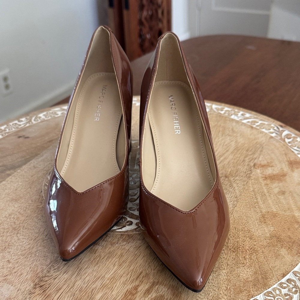 Marc Fisher Brown Patent Pointed-Toe Pumps